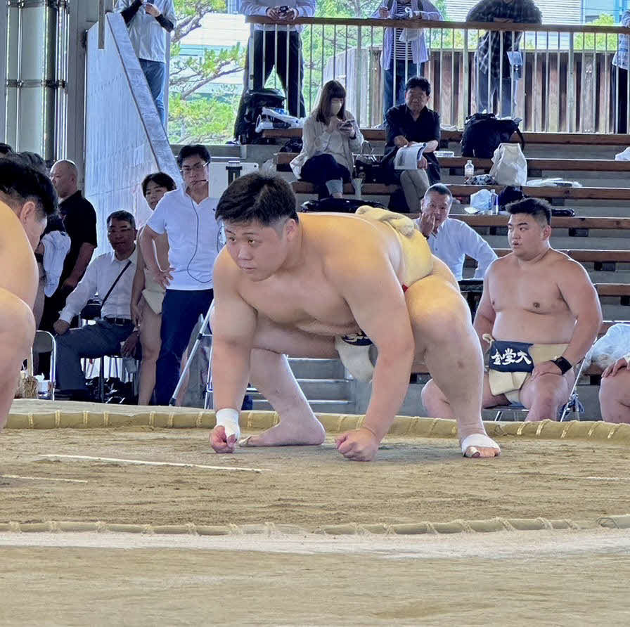 6月2日、西日本学生相撲選手権個人戦、鋭いまなざしで仕切りをする篠　（本人提供）