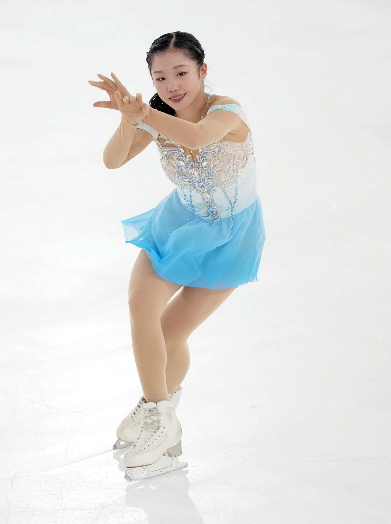 ジュニア女子フリー演技で笑顔を見せる中井亜美（撮影・たえ見朱実）