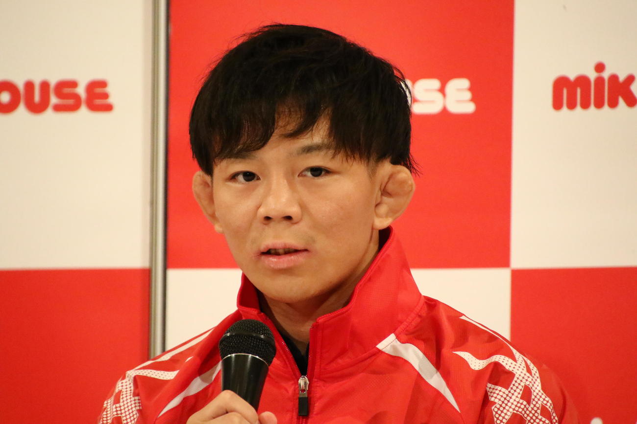 合同取材会に出席したレスリング樋口黎（撮影・竹本穂乃加）