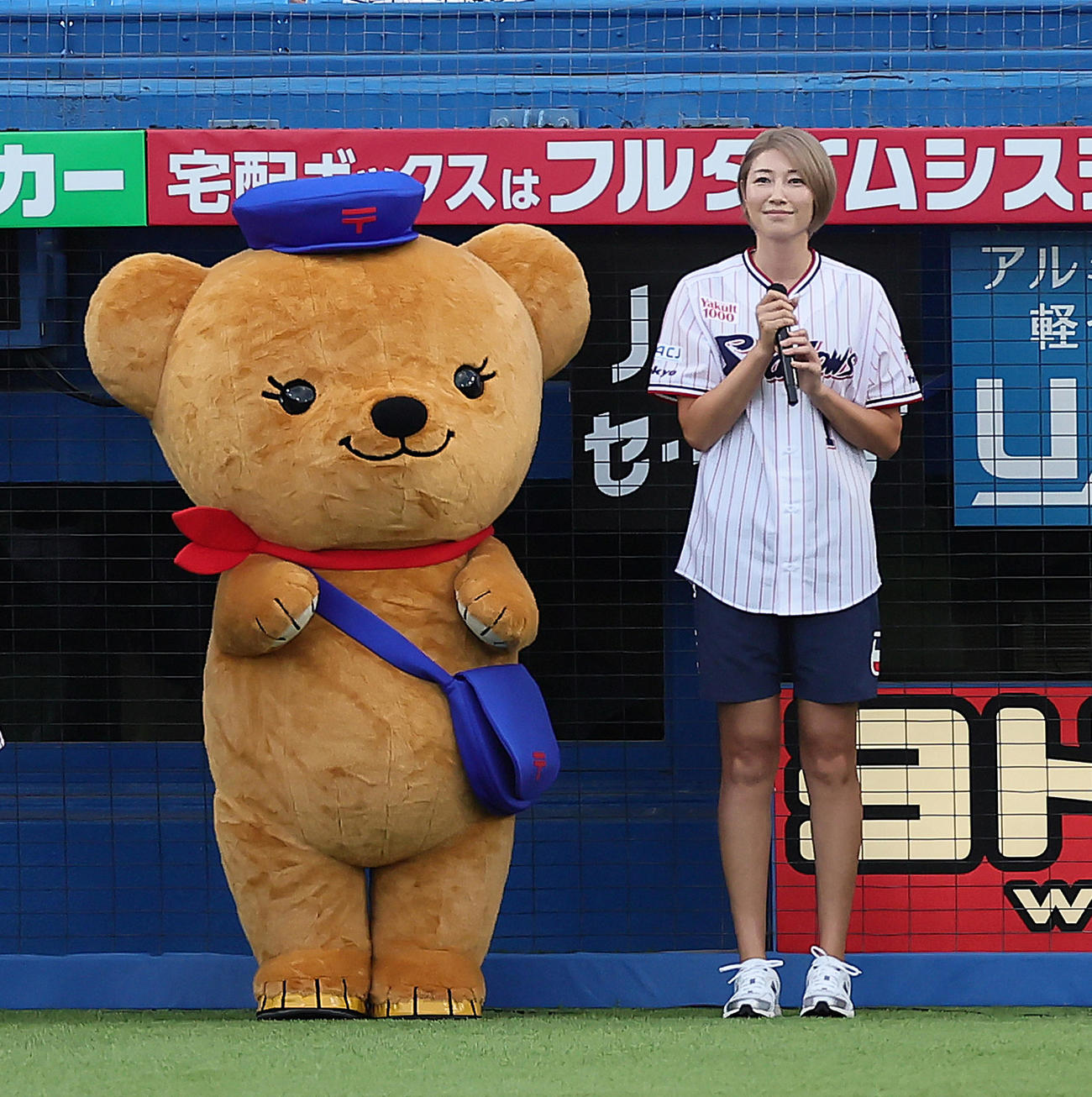 試合前、始球式の意気込みを語った狩野舞子氏（2024年9月13日撮影）