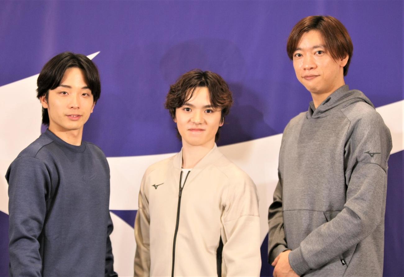 ミズノのイベントに登壇した左から中野耀司さん、宇野昌磨さん、小林宏一さん（撮影・藤塚大輔）