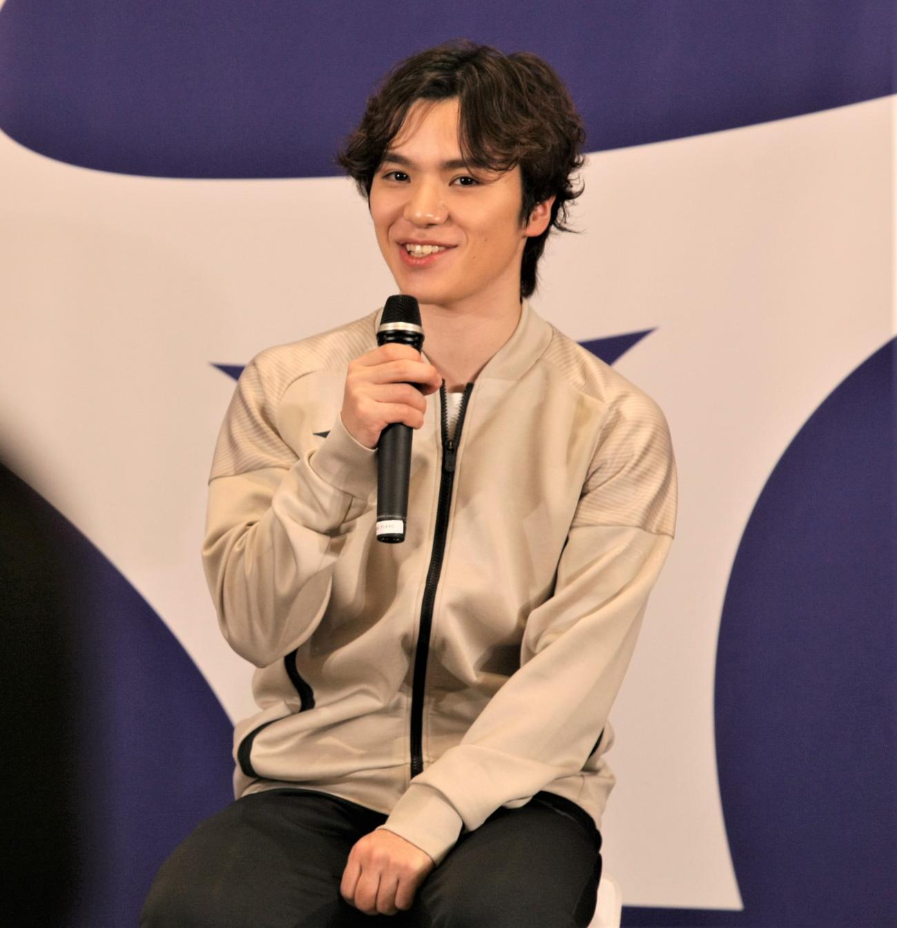 ミズノのイベントで笑顔をみせる宇野昌磨さん（撮影・藤塚大輔）