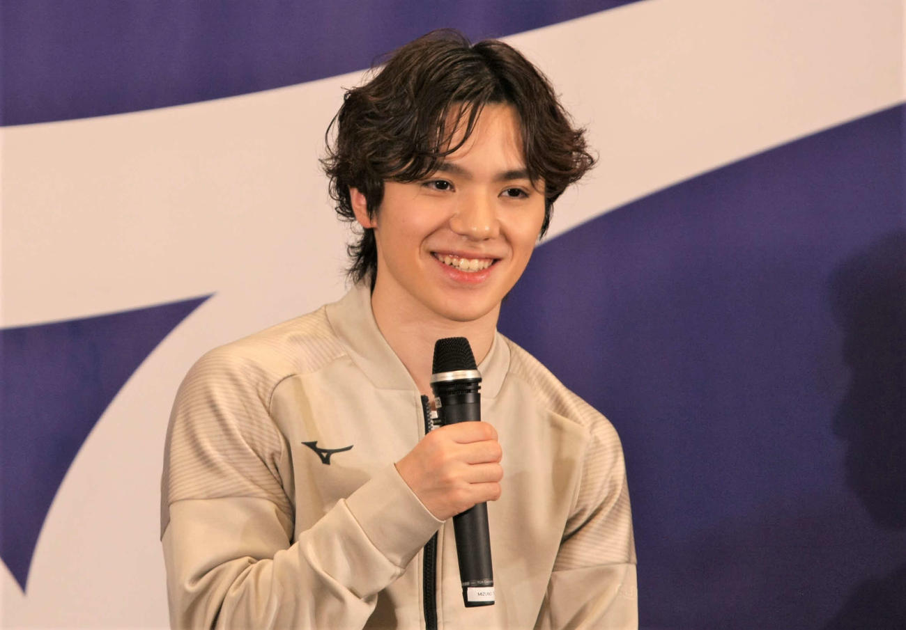 ミズノのイベントで笑顔をみせる宇野昌磨さん（撮影・藤塚大輔）