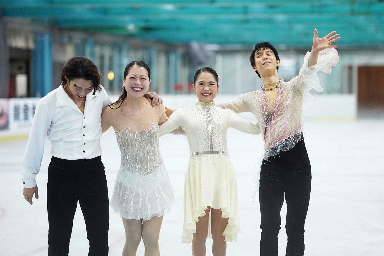 復興への思いを込めた演技を披露した無良さん、鈴木さん、宮原さん、羽生さん＠矢口亨