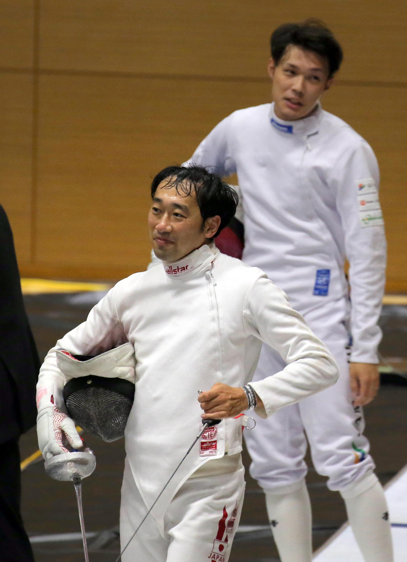 フェンシング全日本選手権　男子エペ3回戦で山田優に惜敗も、満足そうな表情を見せる坂本圭右（撮影・木下淳）