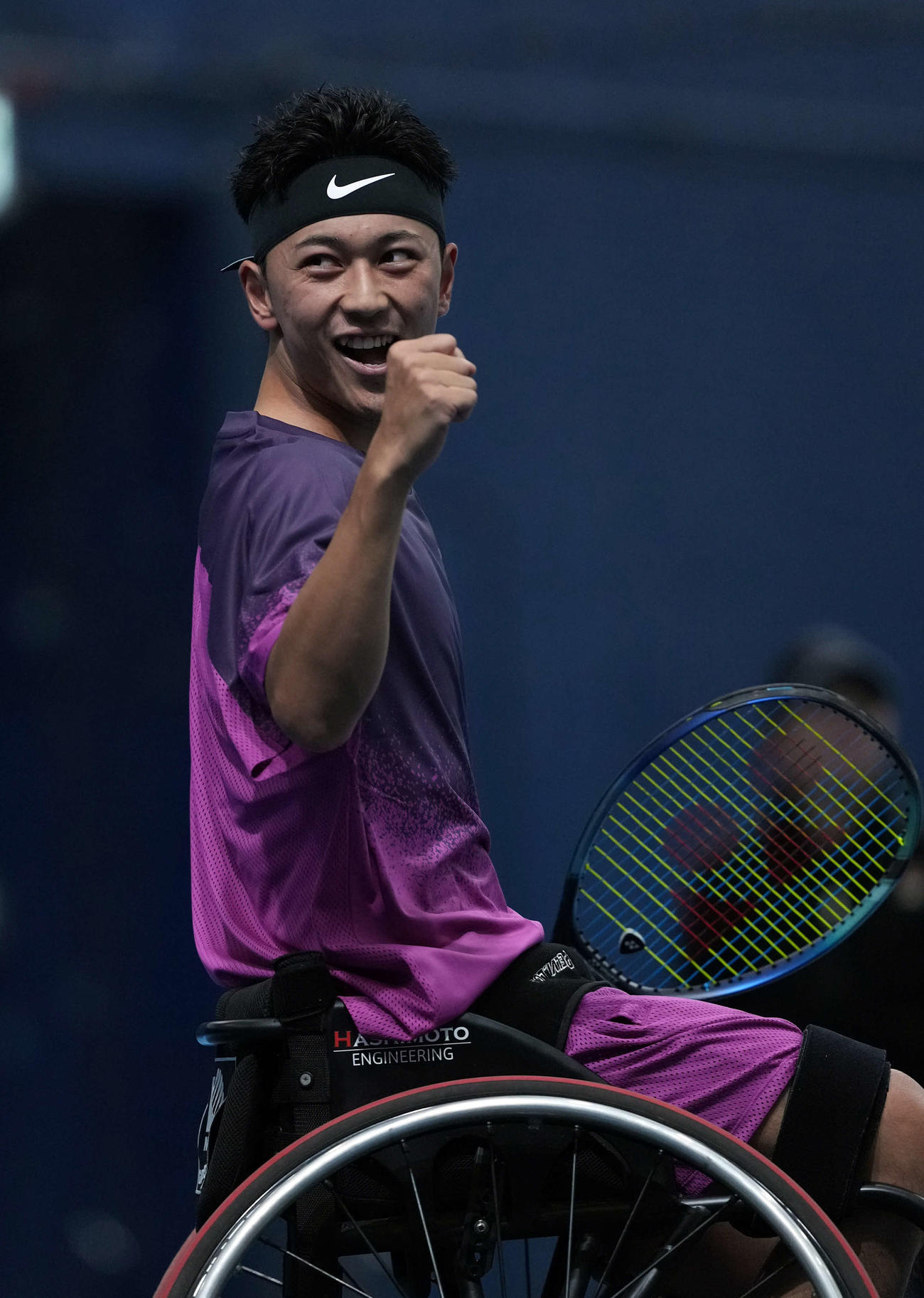 小田凱人対フェン・シャオミン　フェンに圧勝し笑顔を見せる小田（撮影・たえ見朱実）