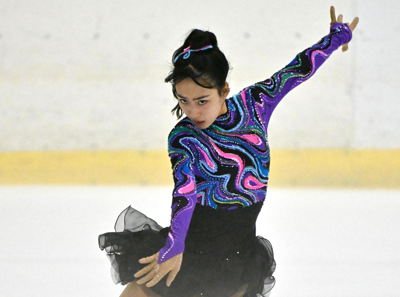 ジュニア女子ショートプログラムを披露する櫛田育良（撮影・石井愛子）