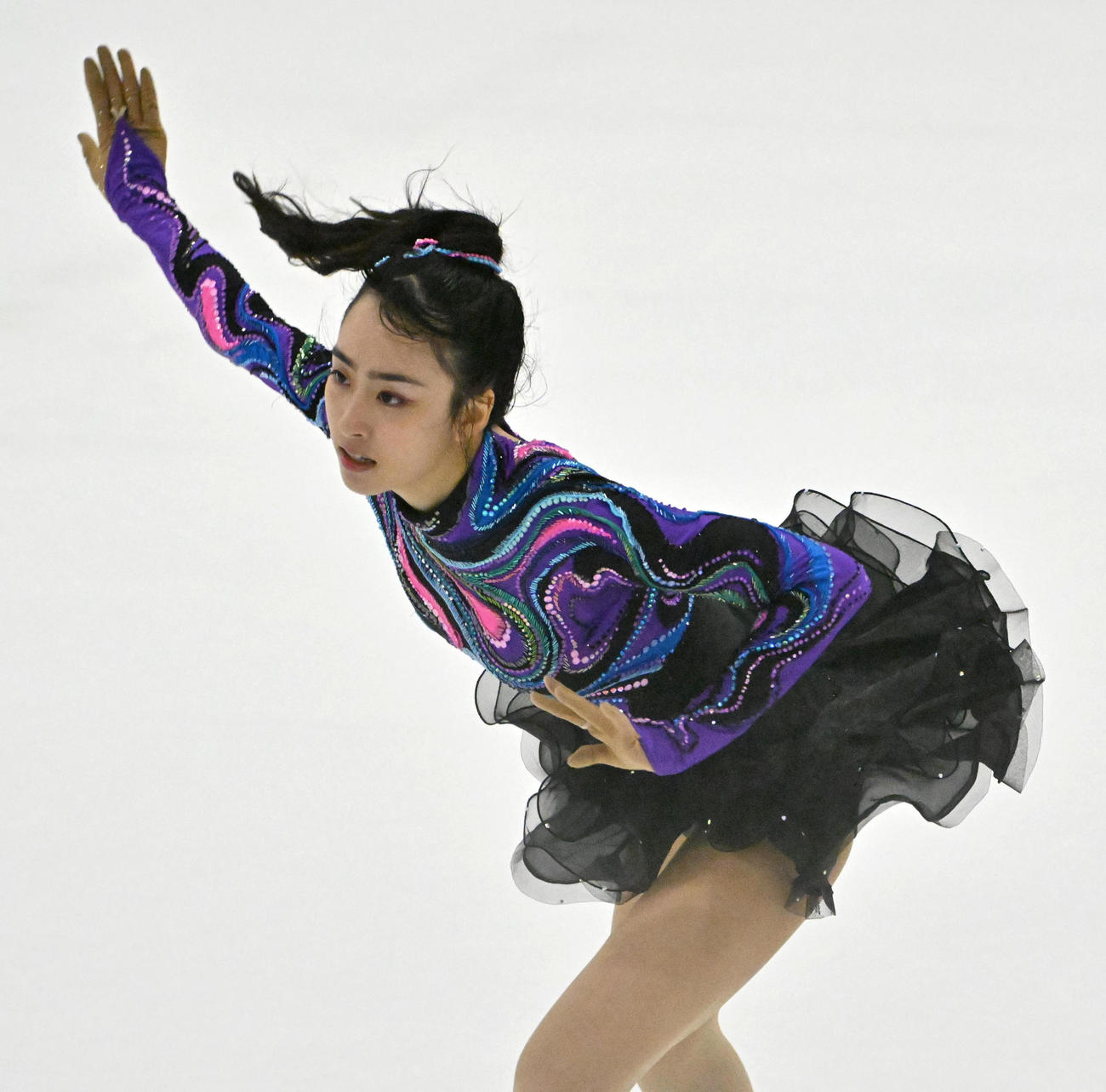 ジュニア女子ショートプログラムを披露する櫛田育良（撮影・石井愛子）