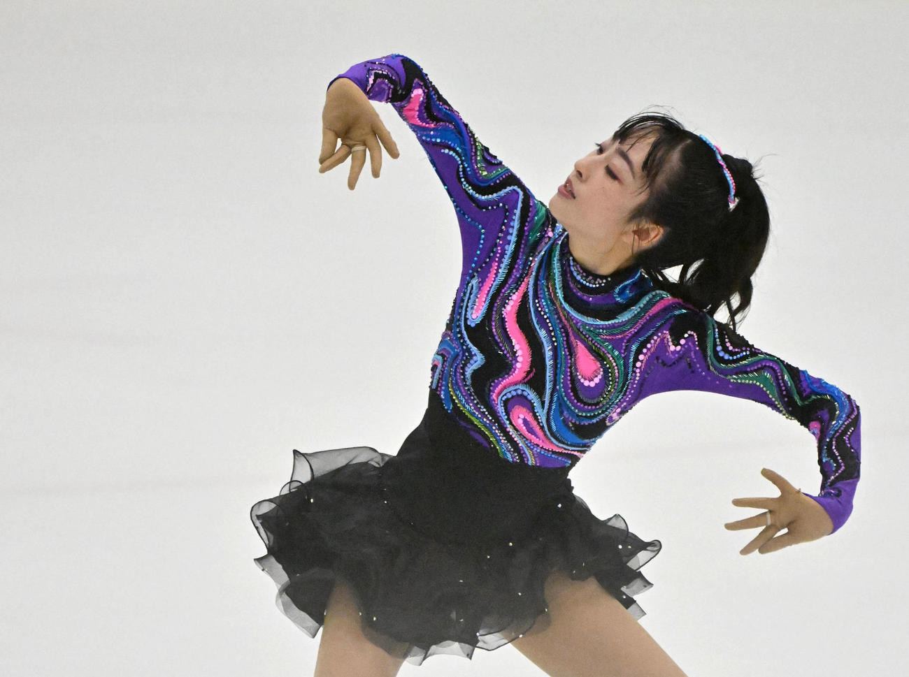 ジュニア女子ショートプログラムを披露する櫛田育良（撮影・石井愛子）