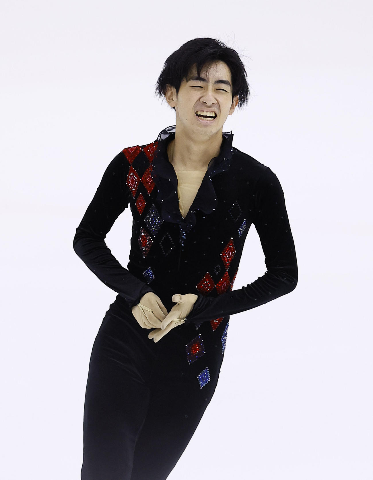 男子フリー　演技を終え笑顔を見せる壷井達也（撮影・藤尾明華）
