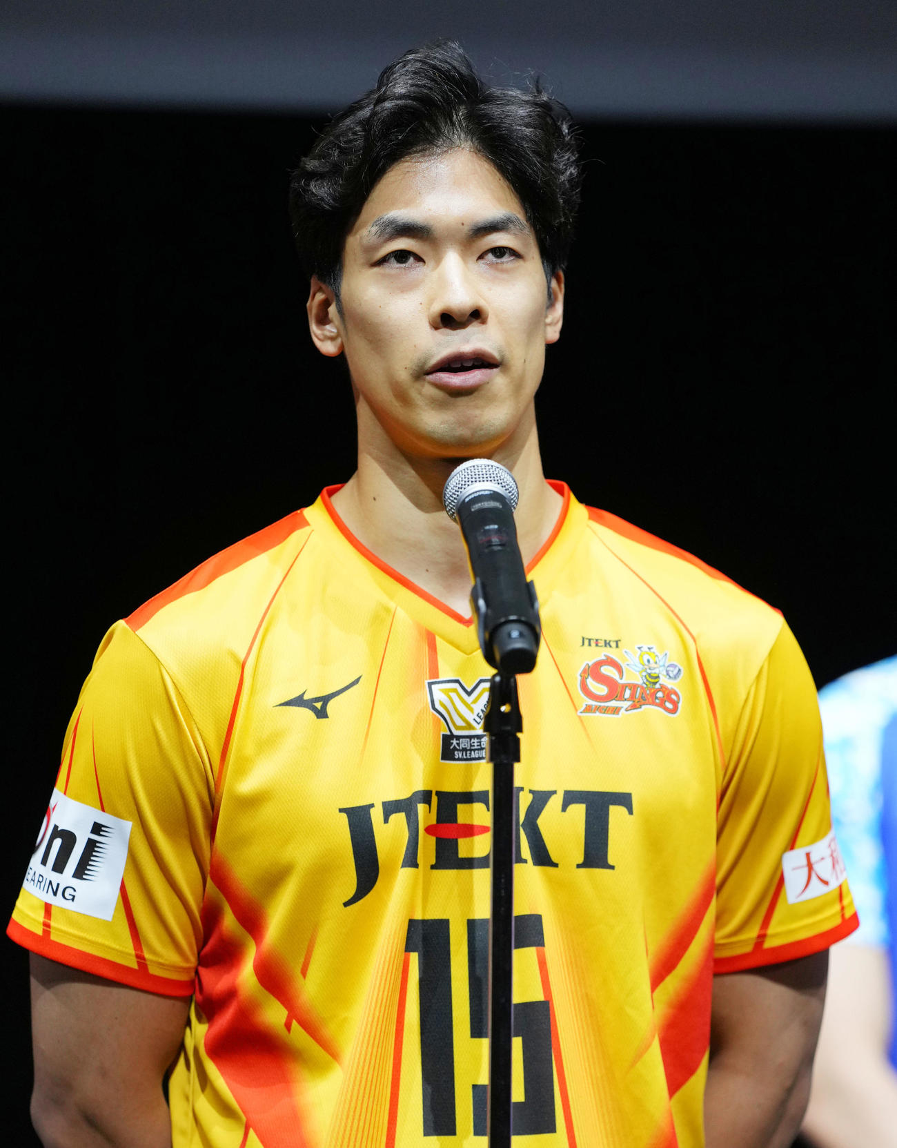 開幕に向け意気込みを語るジェイテクトSTINGS愛知の宮浦（撮影・横山健太）