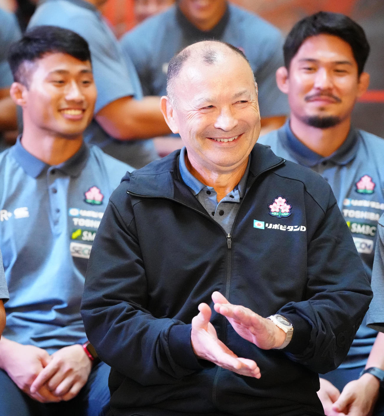 ラグビー日本代表ファンミーティングに臨むエディー・ジョーンズ・ヘッドコーチ（撮影・江口和貴）