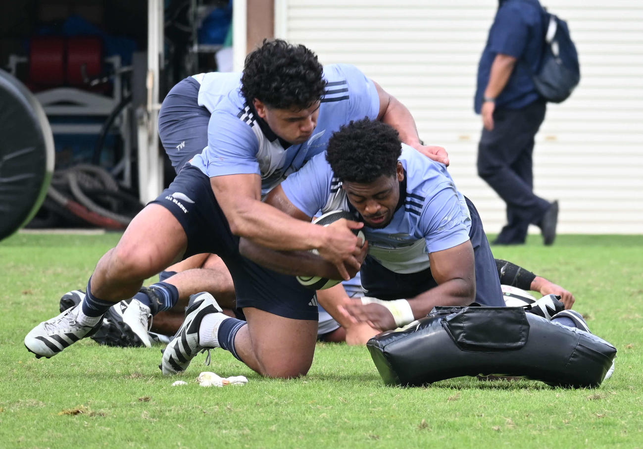 日本戦に向け調整するニュージーランド代表「オールブラックス」のメンバー（撮影・飯岡大暉）