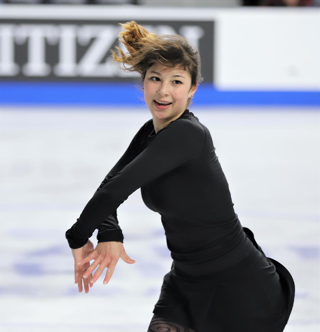 フィギュアスケートGPシリーズスケートカナダ　女子フリー当日の公式練習に参加したアリサ・リュウ（撮影・藤塚大輔）