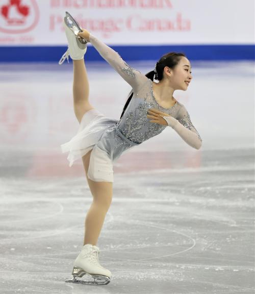 フィギュアスケートGPシリーズスケートカナダ 女子フリーで演技を披露する松生理乃(撮影・藤塚大輔)