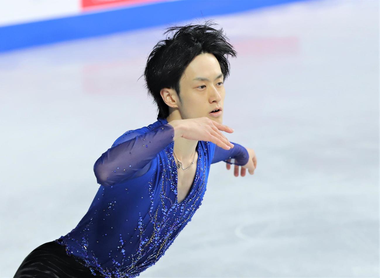 フィギュアスケートGPシリーズスケートカナダ　男子フリーで演技を披露する山本草太（撮影・藤塚大輔）