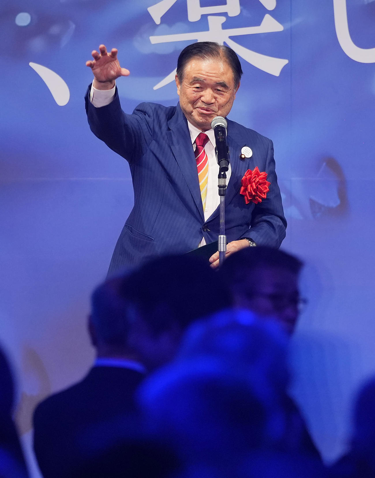日本水泳連盟創立100周年祝賀会であいさつする日本スポーツ協会遠藤会長（撮影・垰建太）
