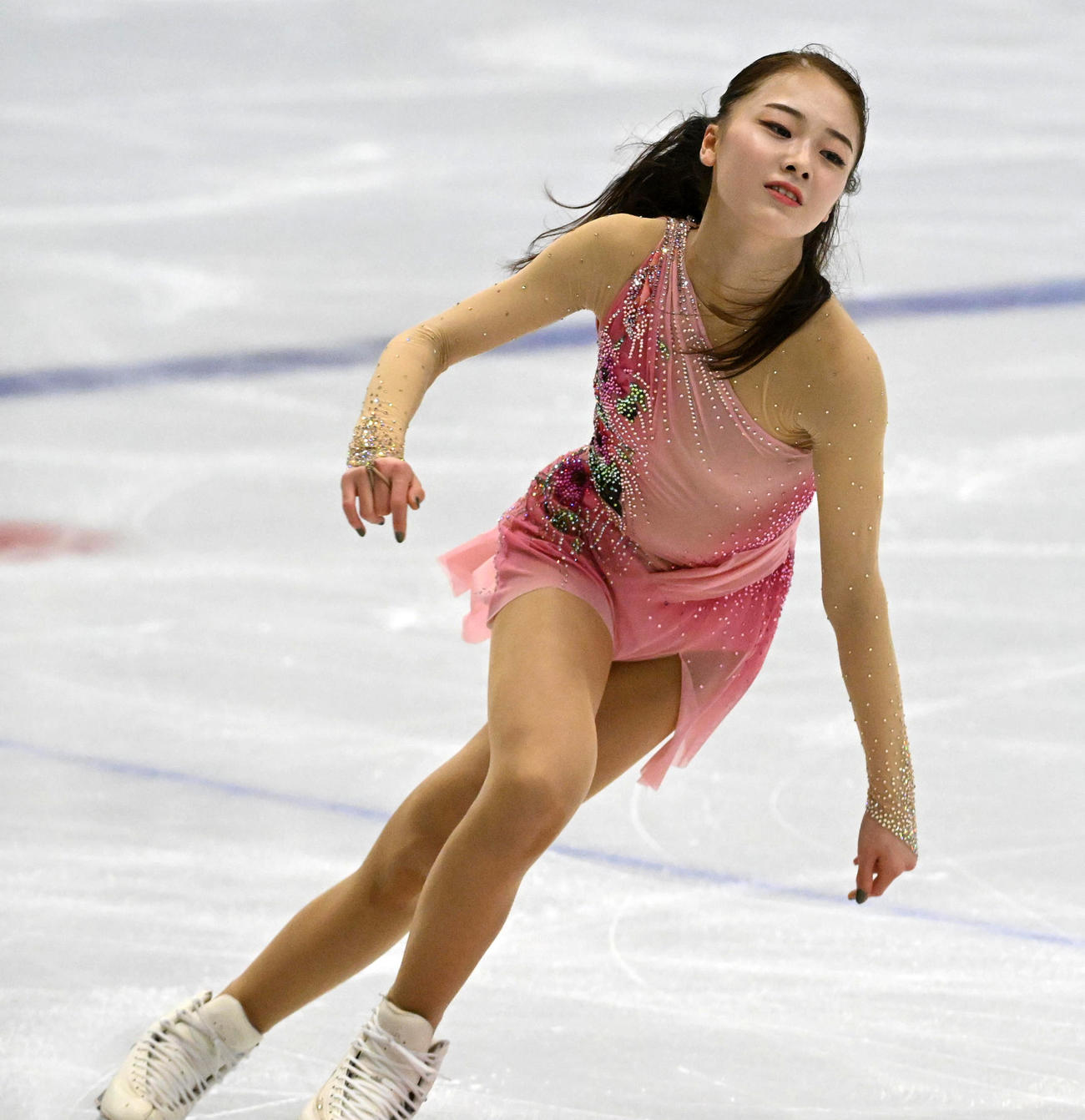 ジュニア女子SPで演技を行う上薗恋奈（撮影・前岡正明）