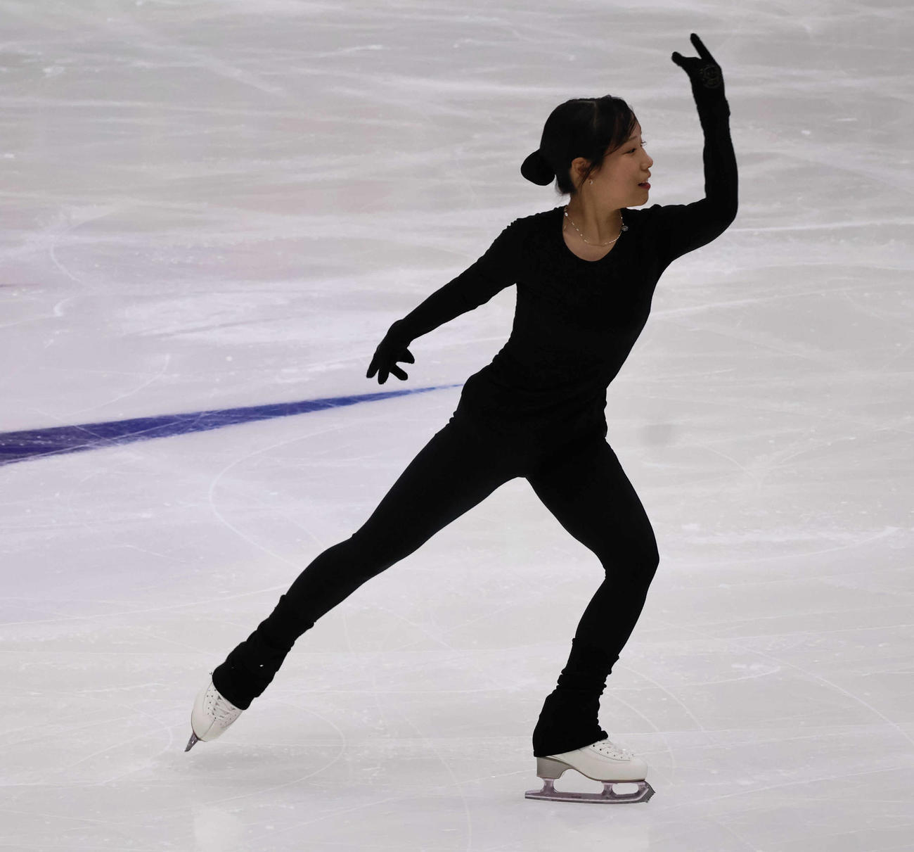 公式練習に参加した三原舞依（撮影・竹本穂乃加）＝2024年11月14日、フィンランド・ヘルシンキ