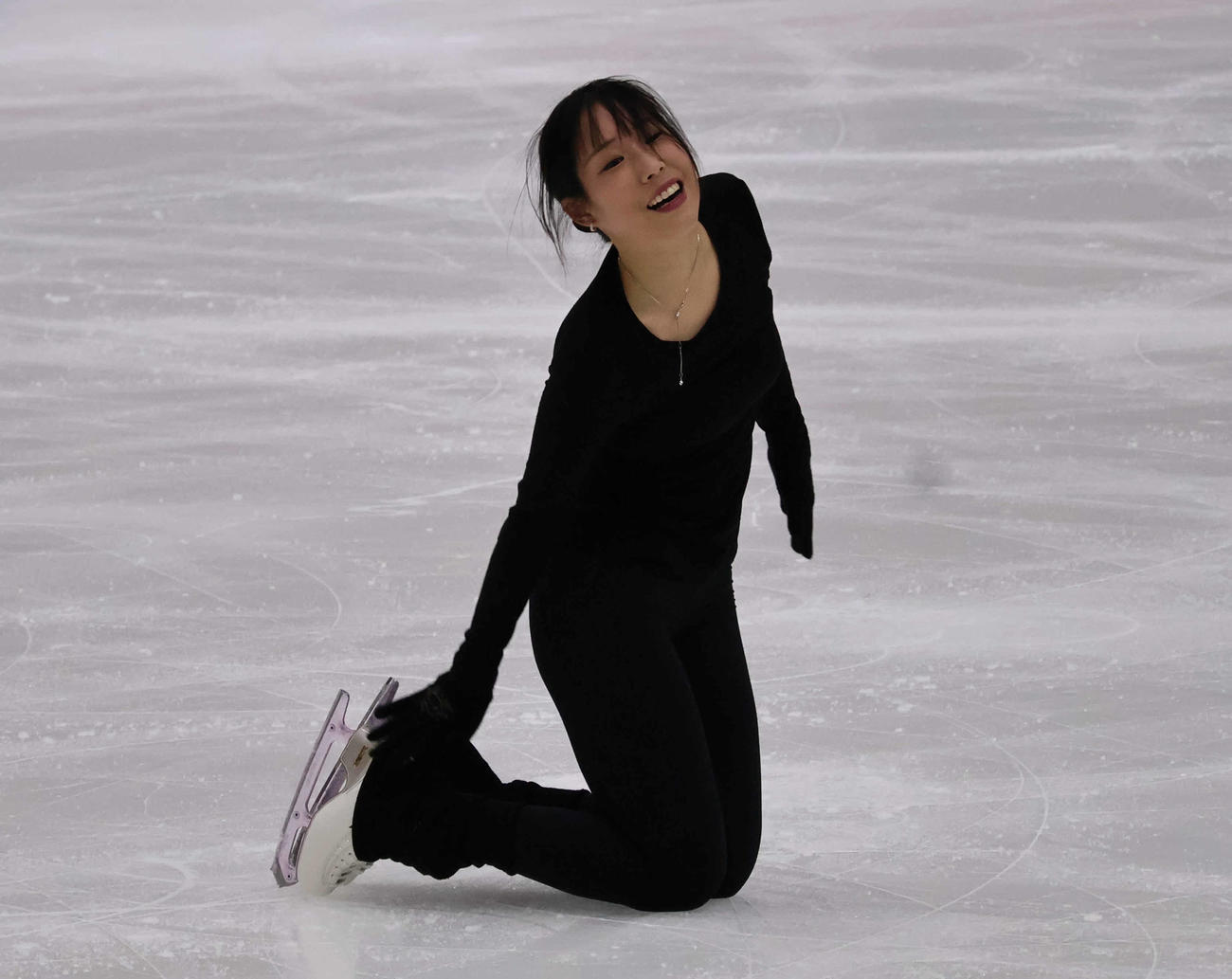 公式練習に参加した三原舞依（撮影・竹本穂乃加）＝2024年11月14日、フィンランド・ヘルシンキ