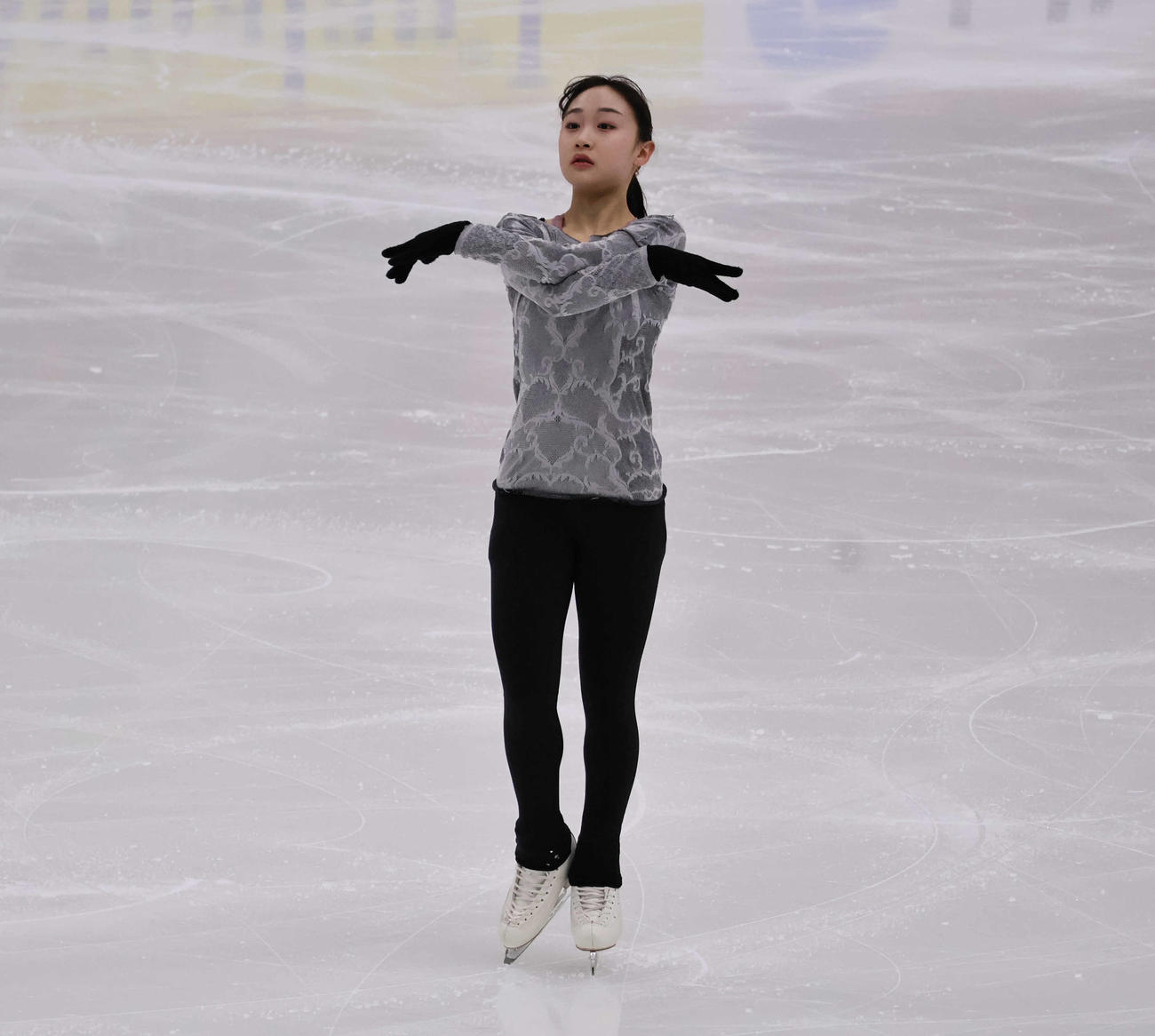 公式練習に参加した松生理乃（撮影・竹本穂乃加）＝2024年11月14日、フィンランド・ヘルシンキ