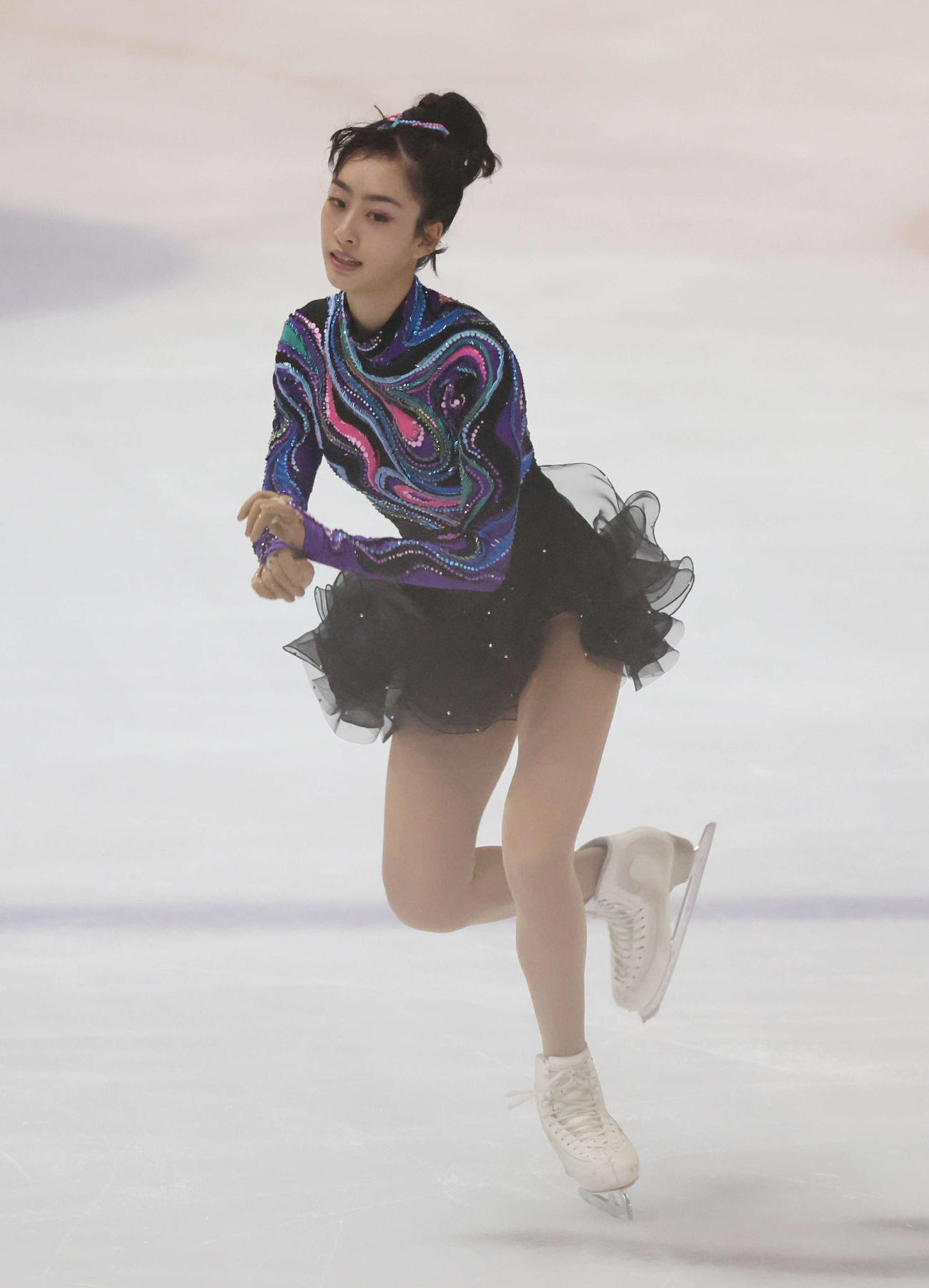 ジュニア女子ショートプログラムで演技する櫛田育良（撮影・加藤孝規）