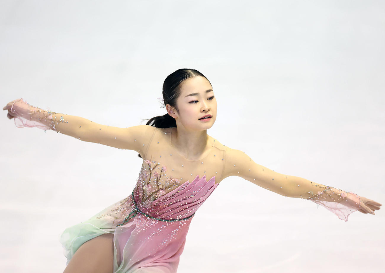 全日本ジュニア選手権の女子フリーで演技する島田麻央（撮影・前田充）
