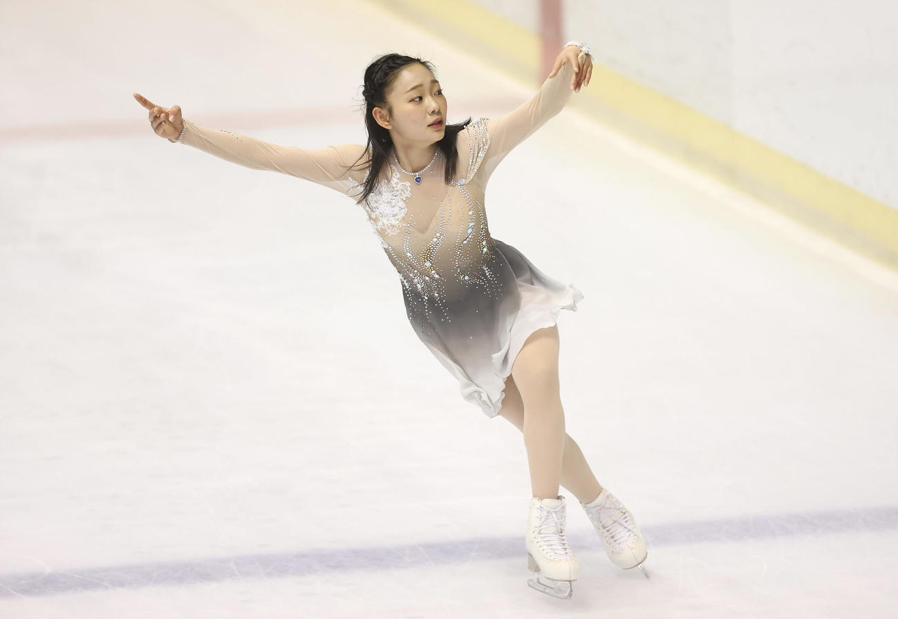 全日本ジュニア選手権の女子フリーで演技する和田薫子（撮影・前田充）