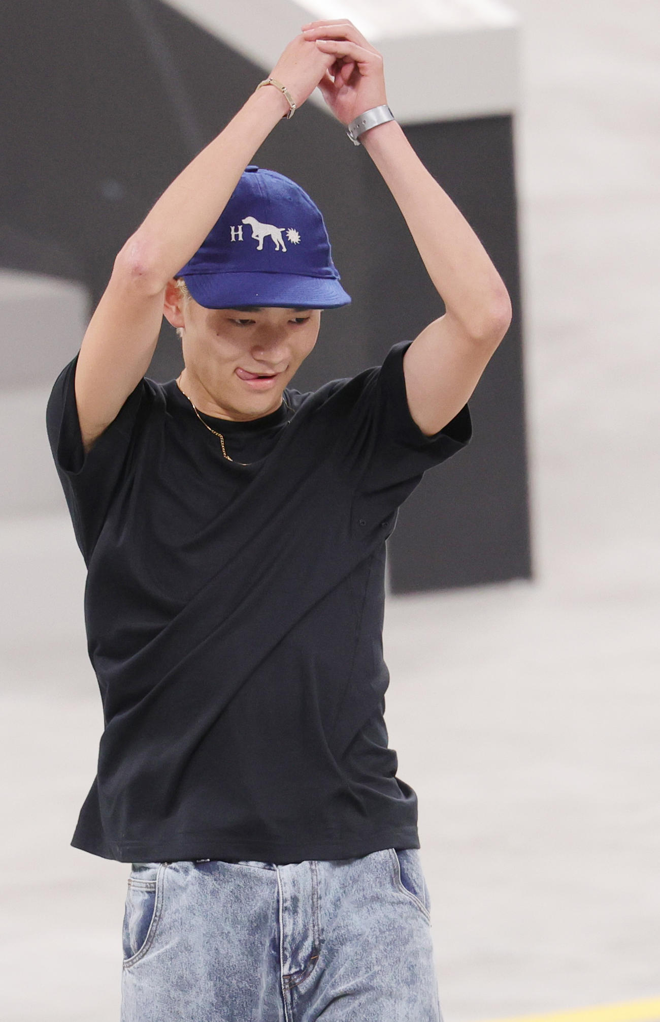 男子予選で納得のトリックに喜ぶ白井（撮影・野上伸