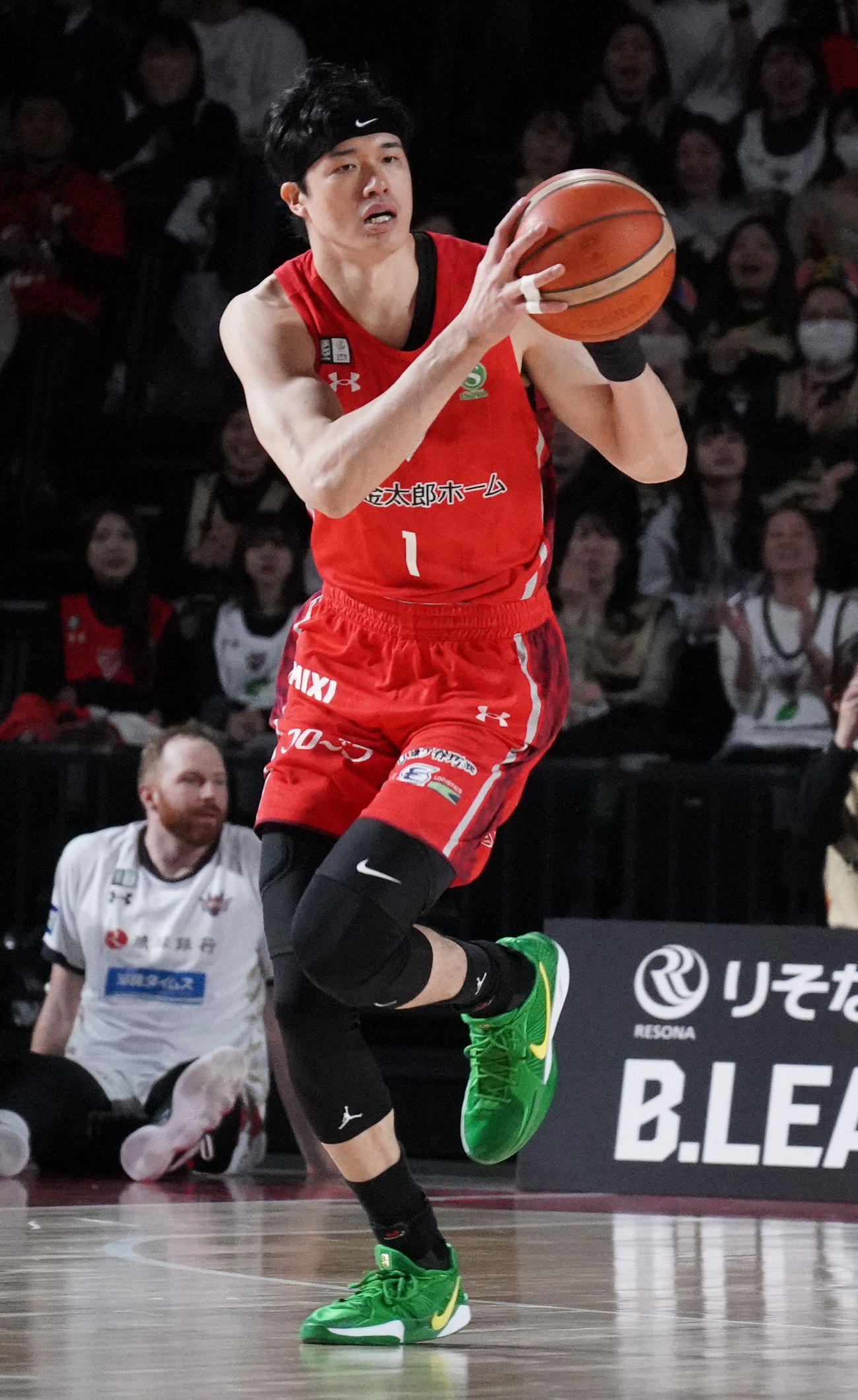 千葉J対琉球　第1クオーター、元気に試合に復帰した千葉J渡辺（撮影・中島郁夫）