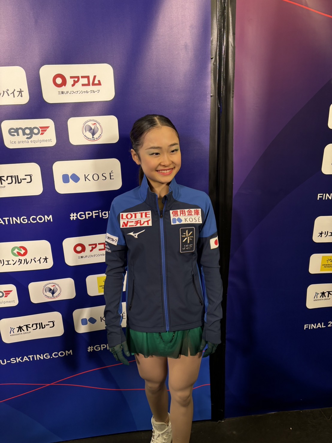 ジュニアGPファイナルの女子SPで首位に立った島田麻央（撮影・松本愛香）