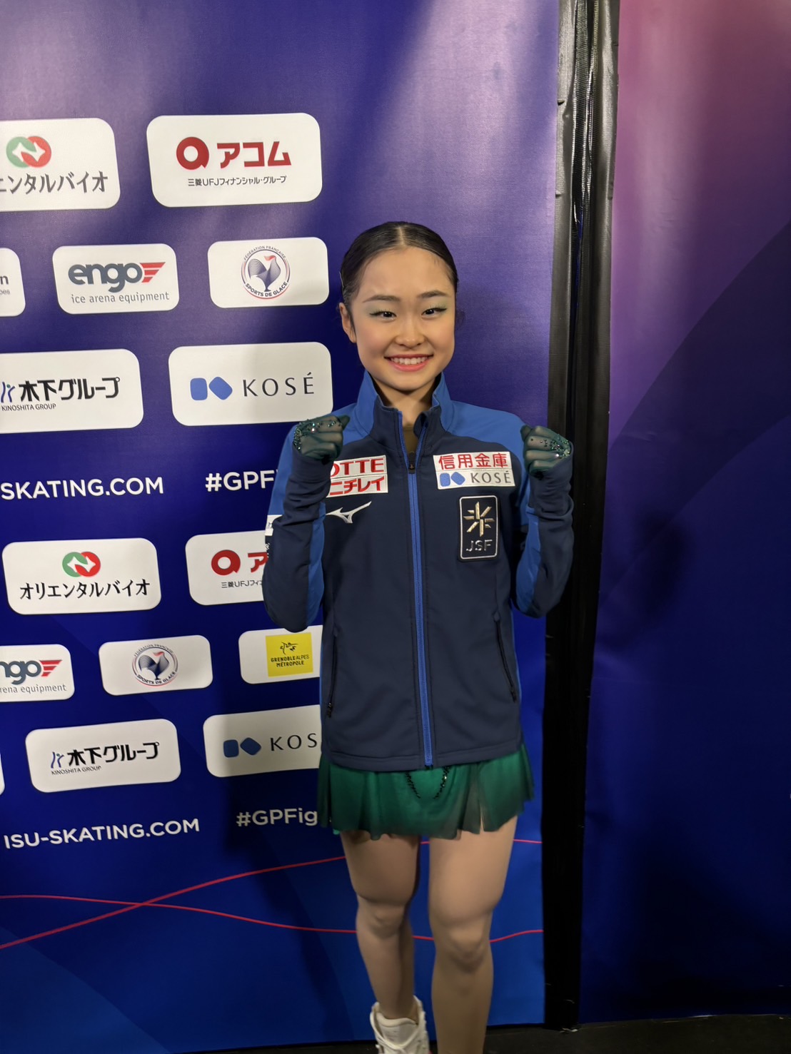 ジュニアGPファイナルの女子SPで首位に立った島田麻央（撮影・松本愛香）
