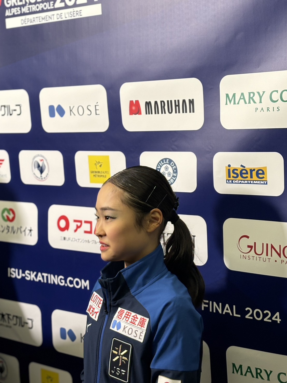 ジュニアGPファイナルの女子SPで首位に立った島田麻央（撮影・松本愛香）