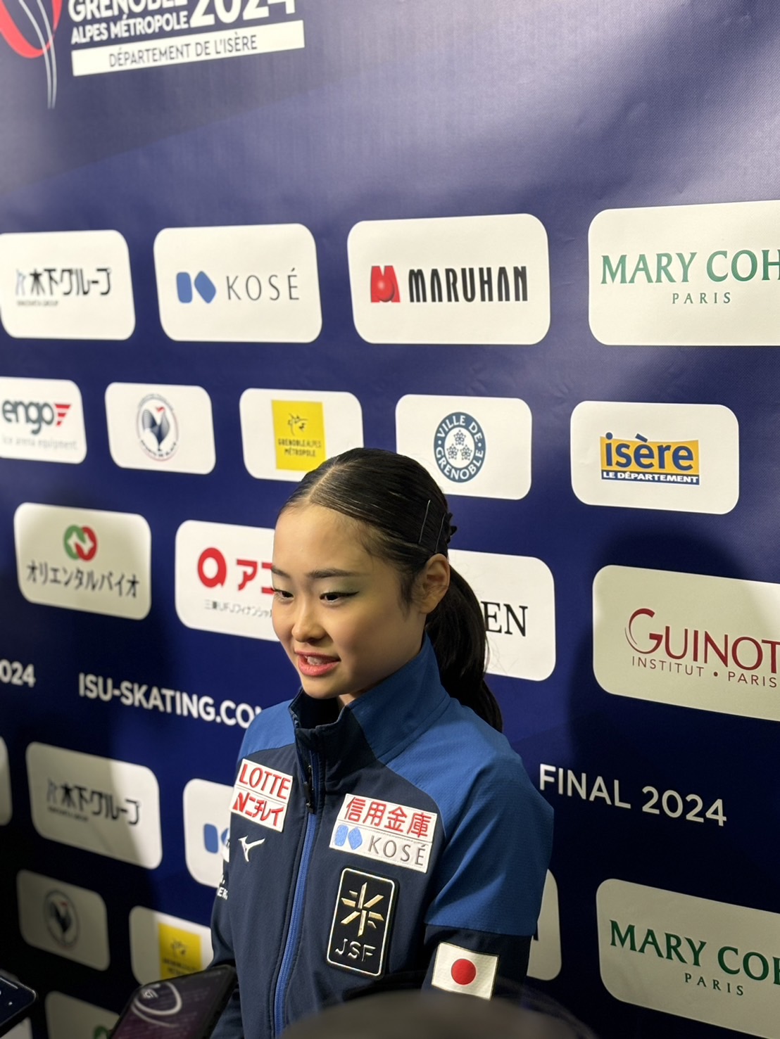 ジュニアGPファイナルの女子SPで首位に立った島田麻央（撮影・松本愛香）