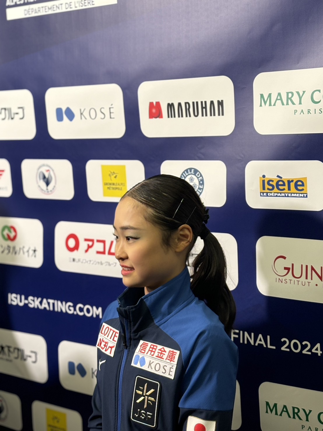 ジュニアGPファイナルの女子SPで首位に立った島田麻央（撮影・松本愛香）