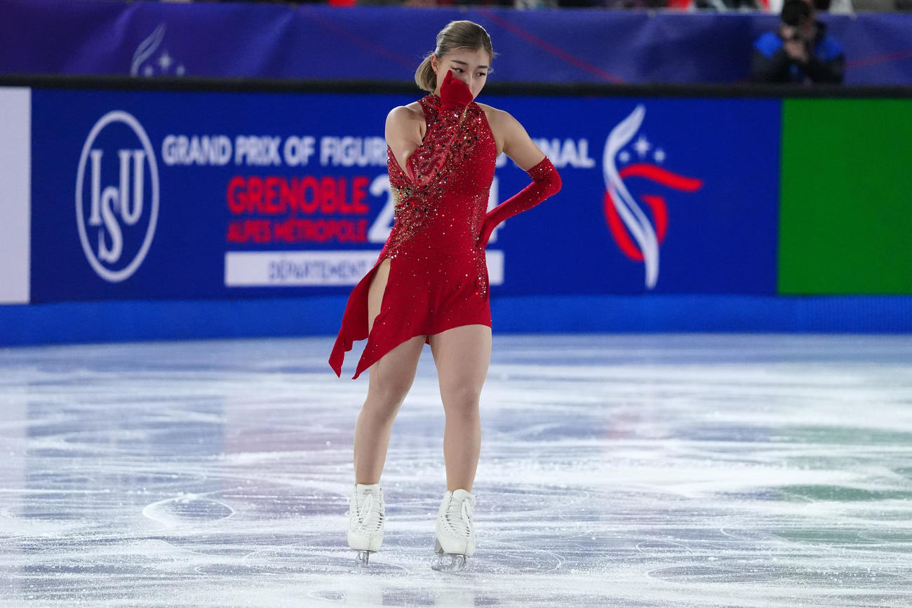 グランプリ（GP）ファイナル　女子SP　演技を終えた坂本花織（撮影　パオロ・ヌッチ）