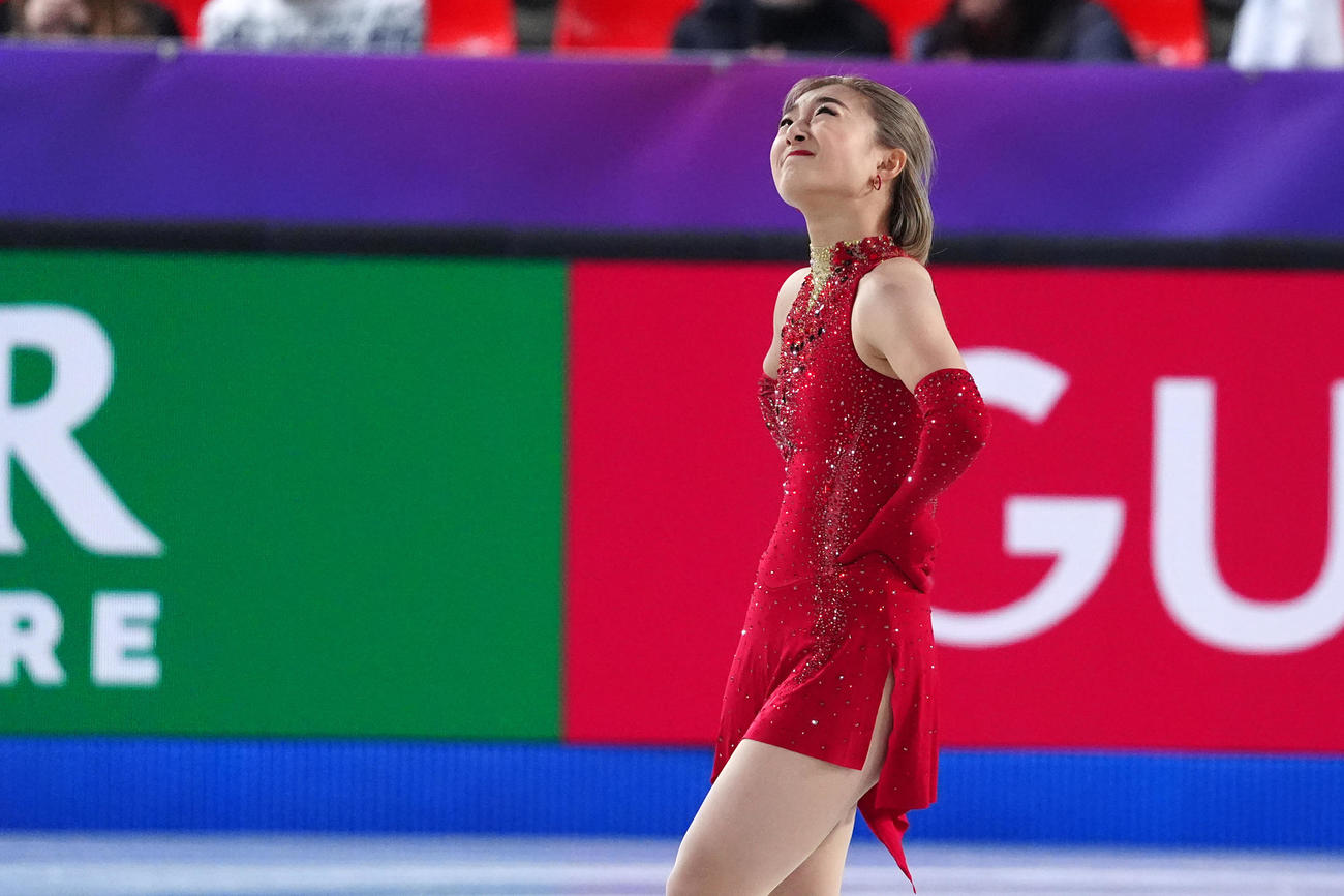 グランプリ（GP）ファイナル　女子SP　演技を終えた坂本花織（撮影　パオロ・ヌッチ）