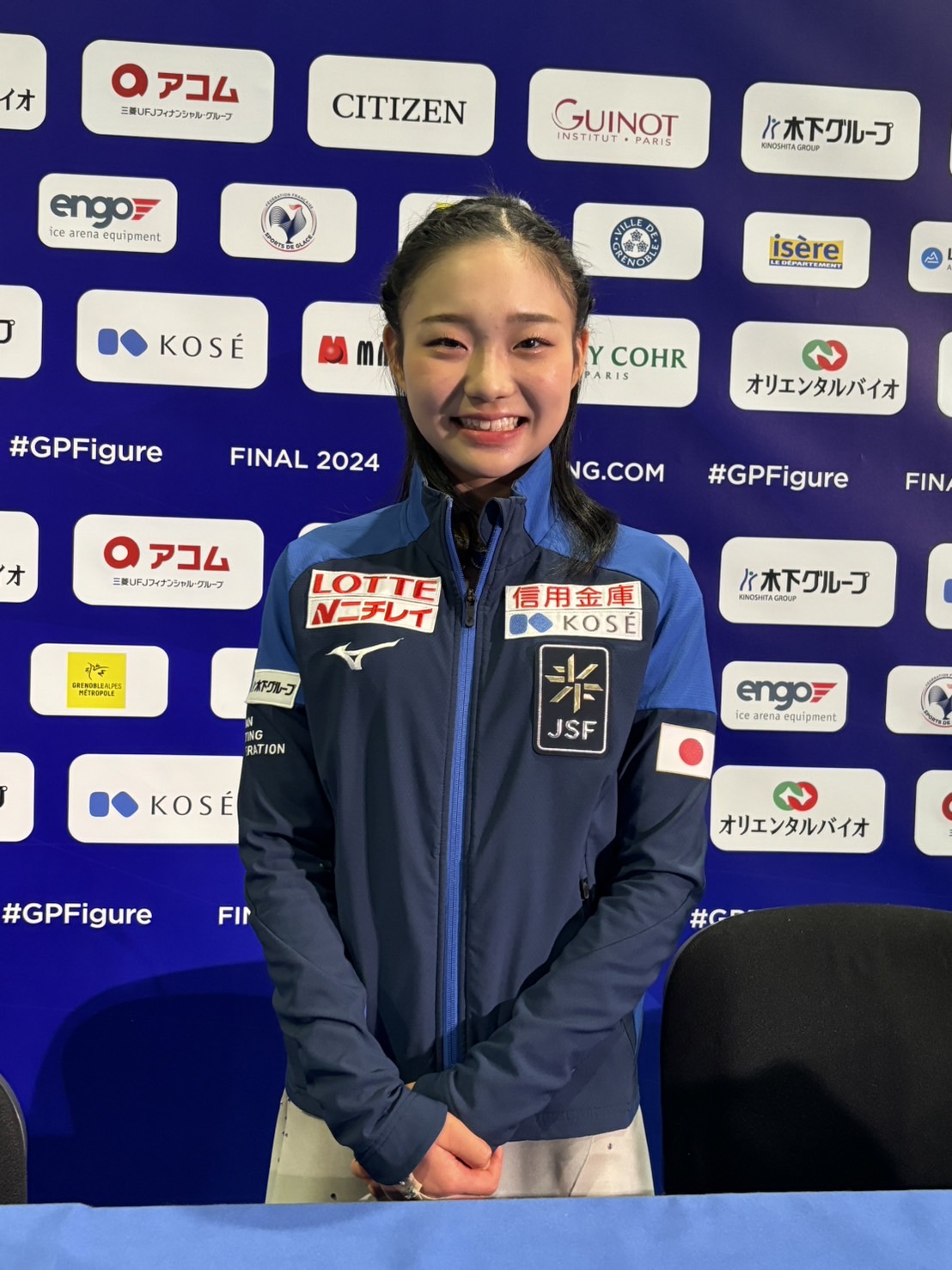 ジュニアGPファイナルで2位に入り、喜びを笑顔で表現した和田薫子（撮影・松本愛香）