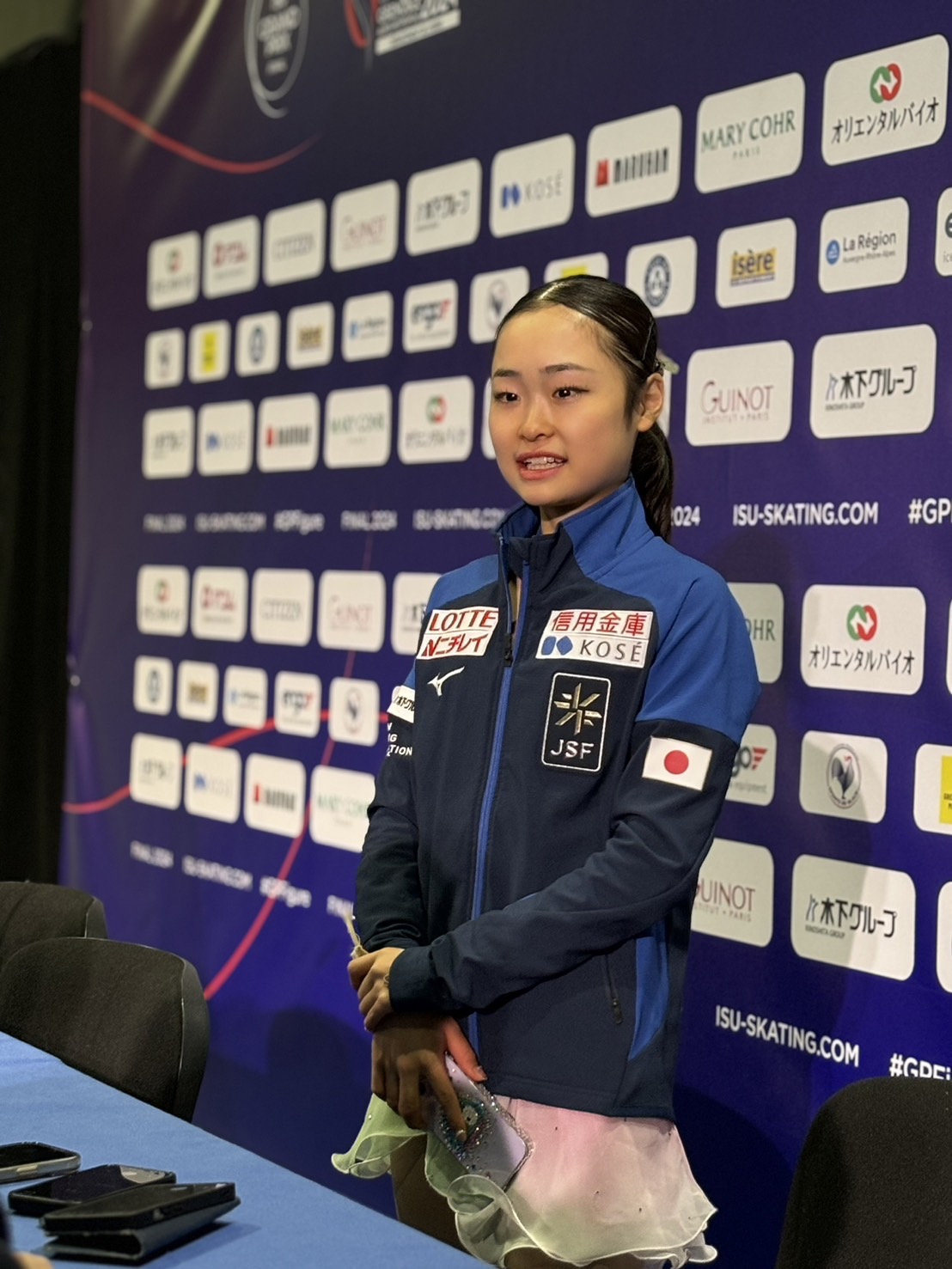ジュニアGPファイナルで女子3連覇を飾り、思いを語る島田麻央（撮影・松本愛香）