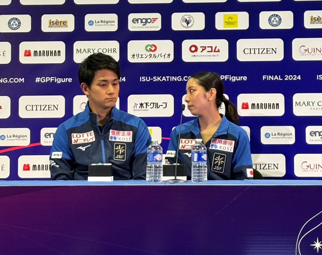 フィギュアスケートGPファイナルのペアで2位となった木原龍一（左）三浦璃来組（撮影・松本愛香）