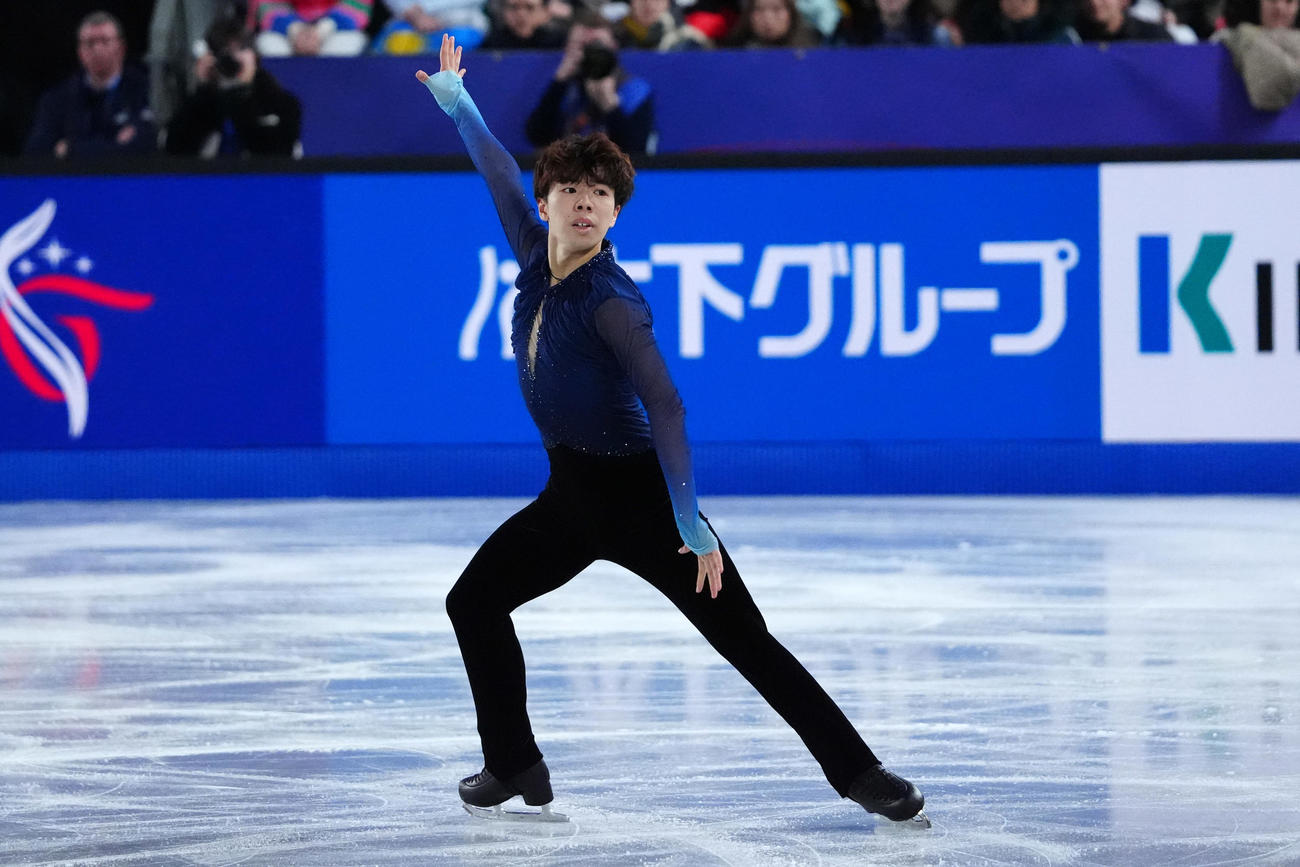 GPファイナル　男子フリー　演技する佐藤駿（撮影　パオロ・ヌッチ）