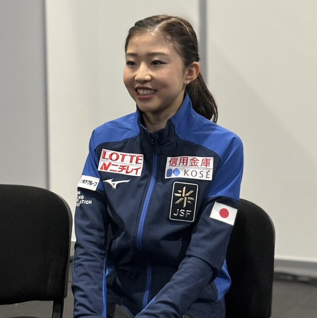 フィギュアスケートGPファイナルを終えて一夜明け取材に応じる千葉（撮影・松本愛香）