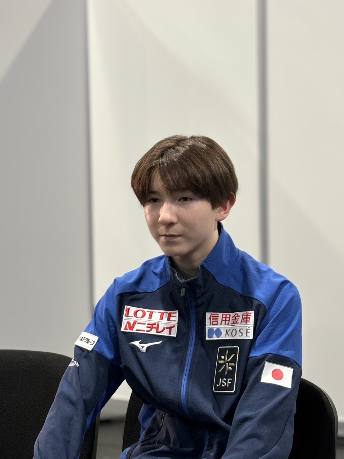 ジュニアGPファイナルから一夜明け、取材に応じる中田（撮影・松本愛香通信員）