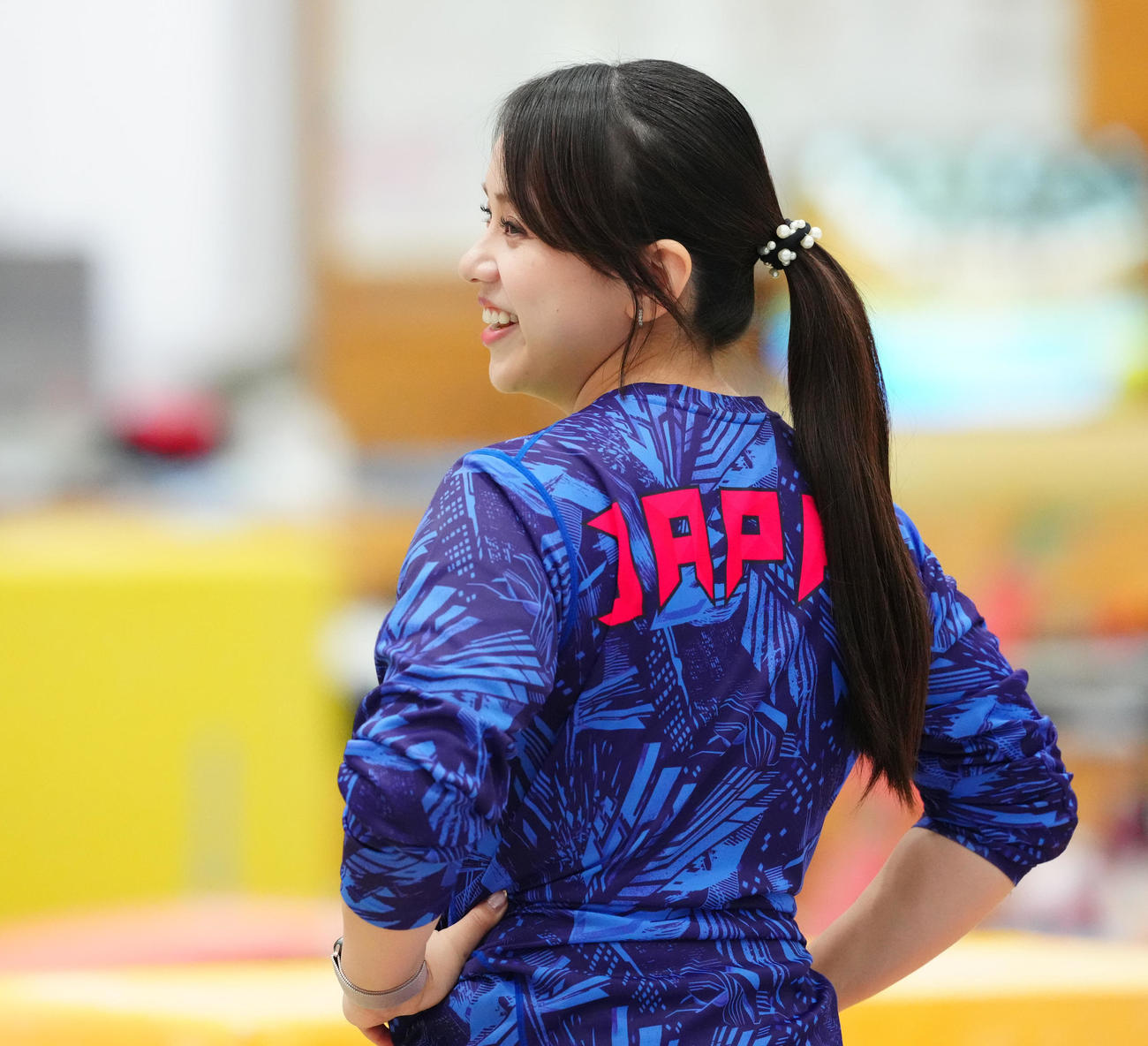 体操女子強化合宿に臨む村上強化本部長（撮影・江口和貴）