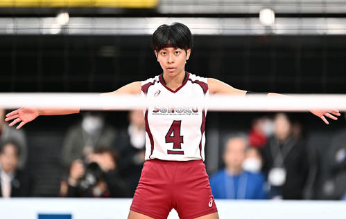 下北沢成徳対誠英　誠英のサーブを待つ下北沢成徳・イェーモン（撮影・滝沢徹郎）