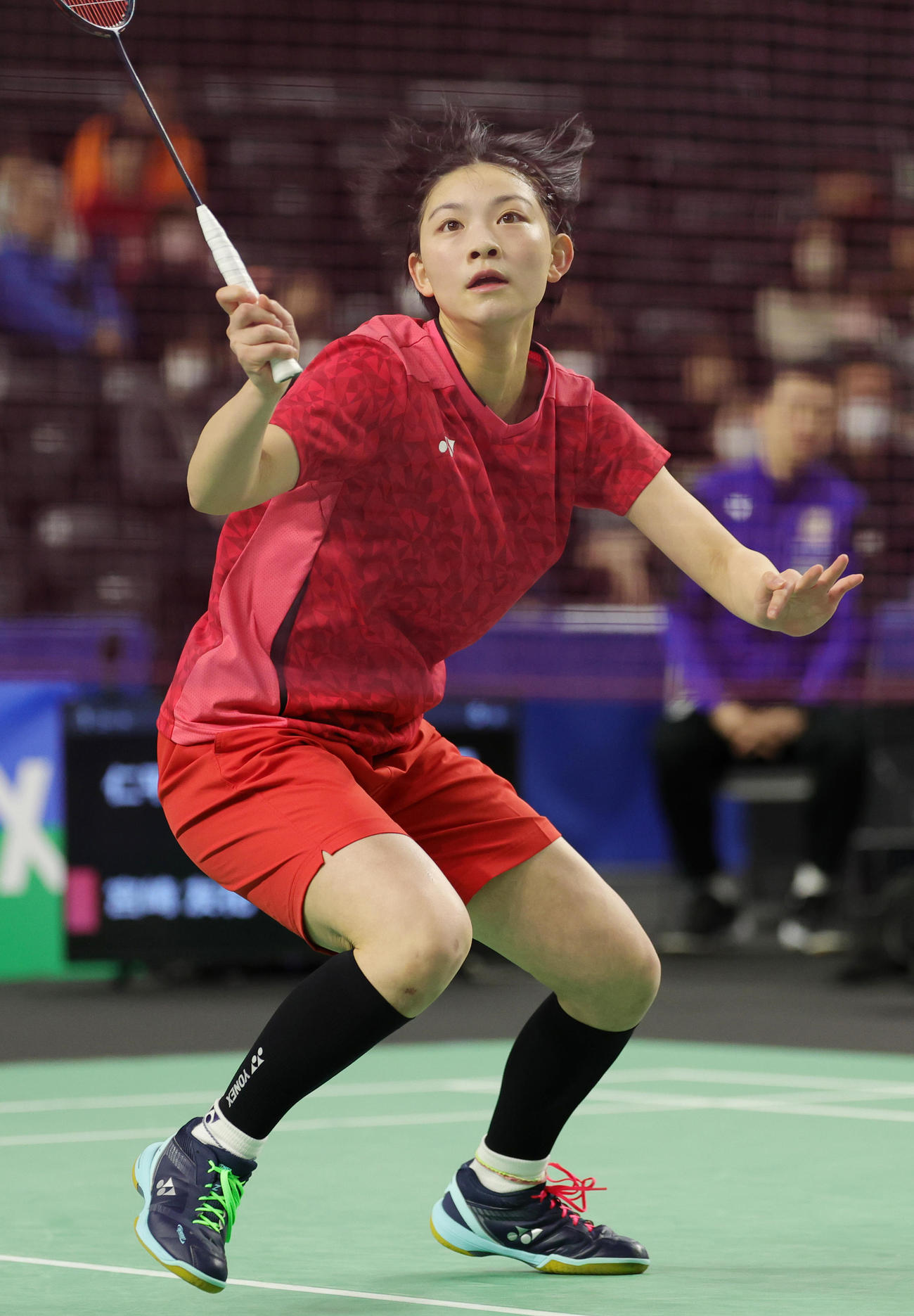 女子シングルスで優勝した宮崎（撮影・野上伸悟）