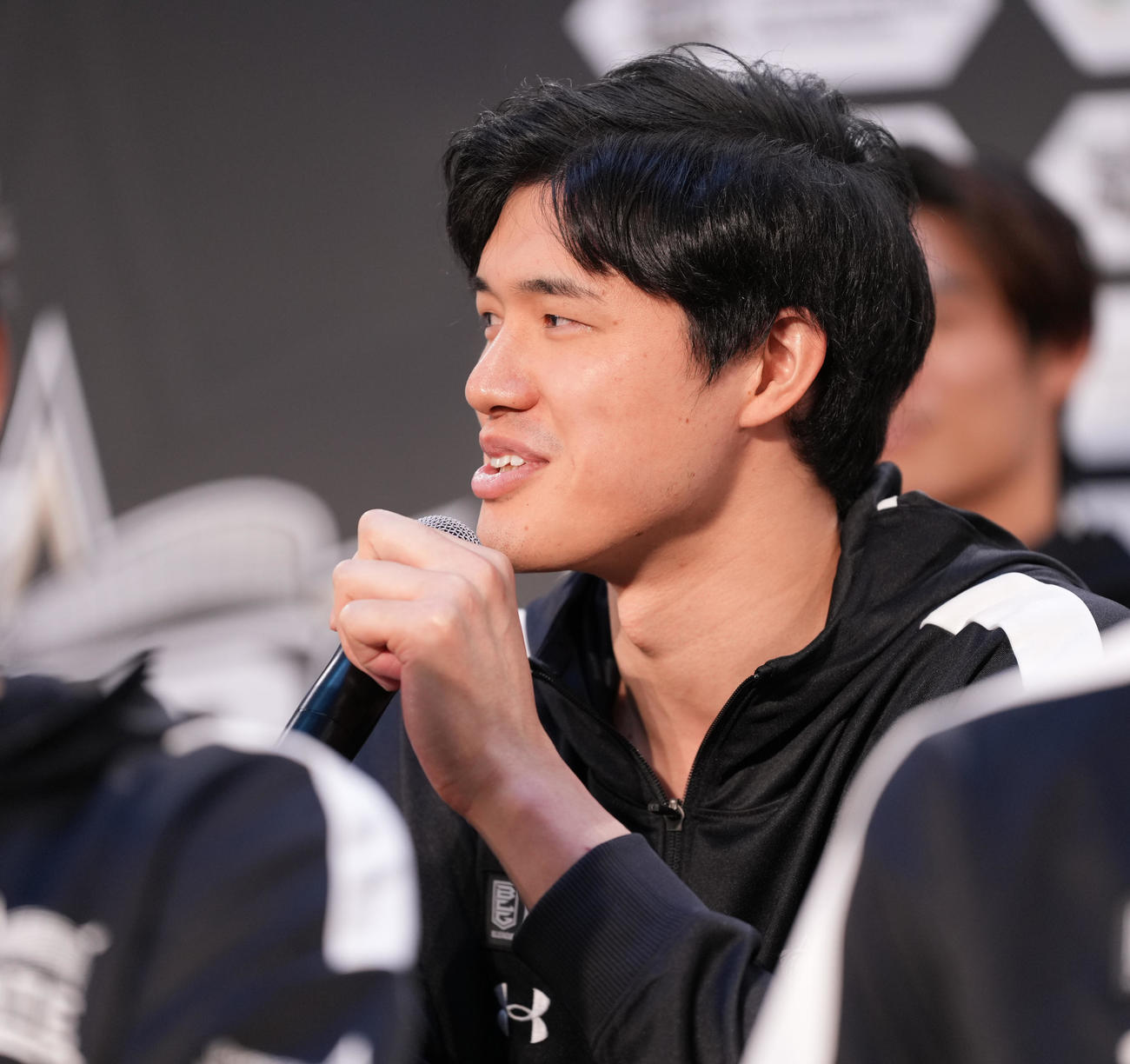 Bリーグオールスターゲーム前日記者会見に臨む千葉J渡辺（撮影・鈴木みどり）