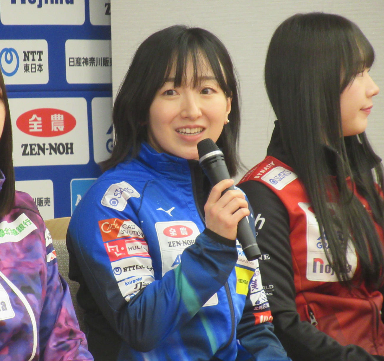 日本選手権前日会見に出席したロコ・ソラーレのスキップ藤沢五月（撮影・益田一弘）