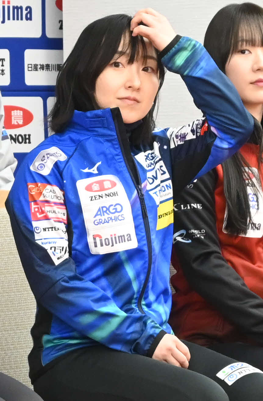 日本選手権前日会見に出席したロコ・ソラーレの藤沢（撮影・飯岡大暉）