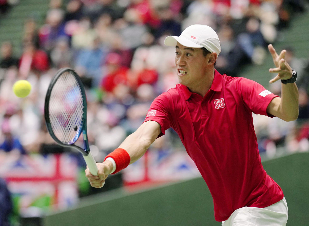 日本対英国　ハリスと対戦する錦織（共同）